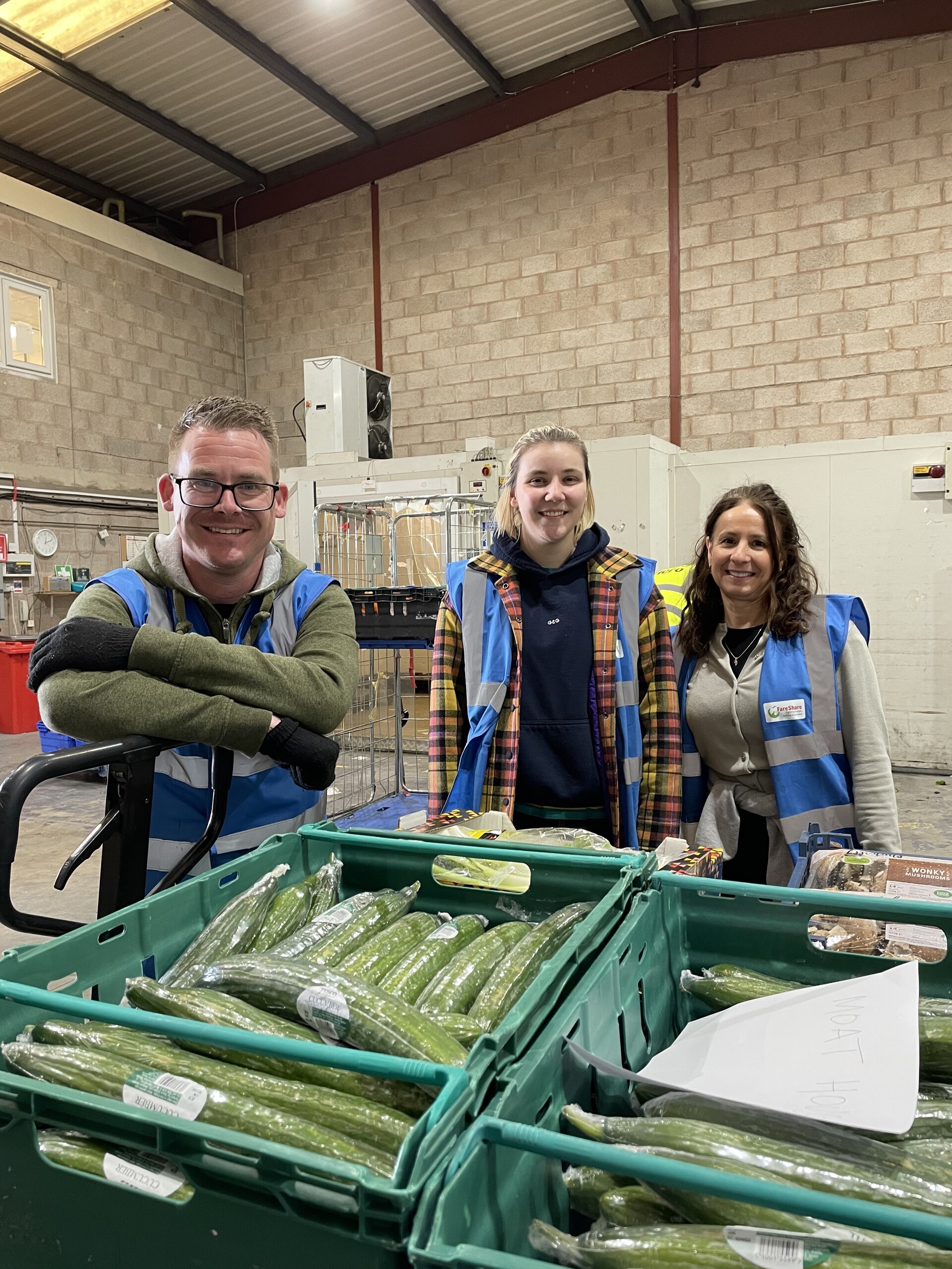 Sanctuary colleagues Gareth Holmes, Georgia Homer, Mirella Horsburgh volunteer at FareShare.