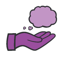 Hand with thought bubble above it
