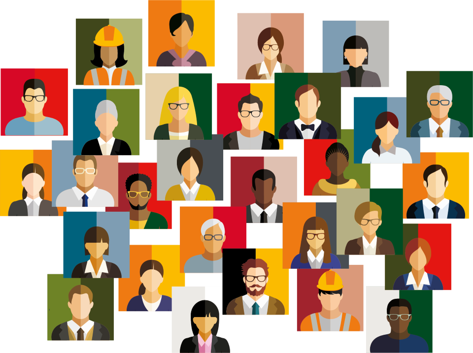 Illustrated image of a diverse group of people.