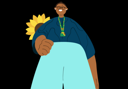 Illustration of black individual with sunflower