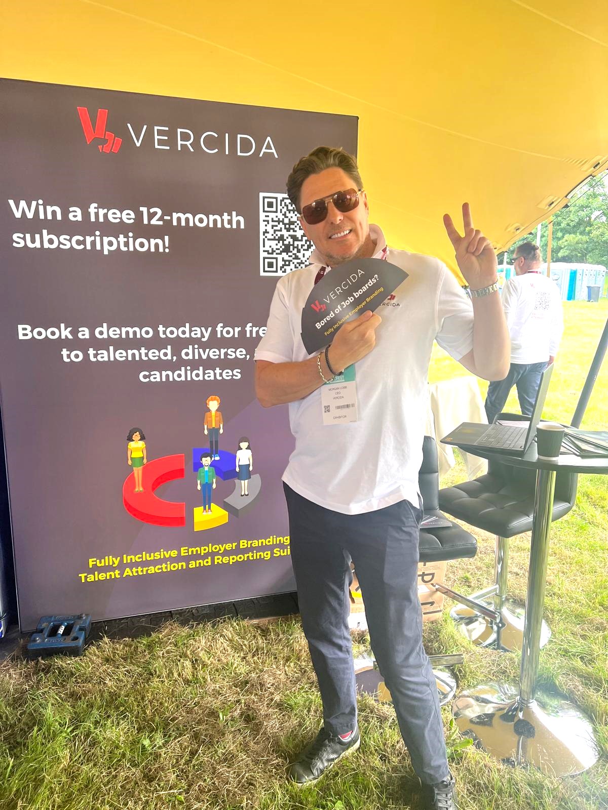 CEO Morgan Lobb in front of VERCIDA's demo station