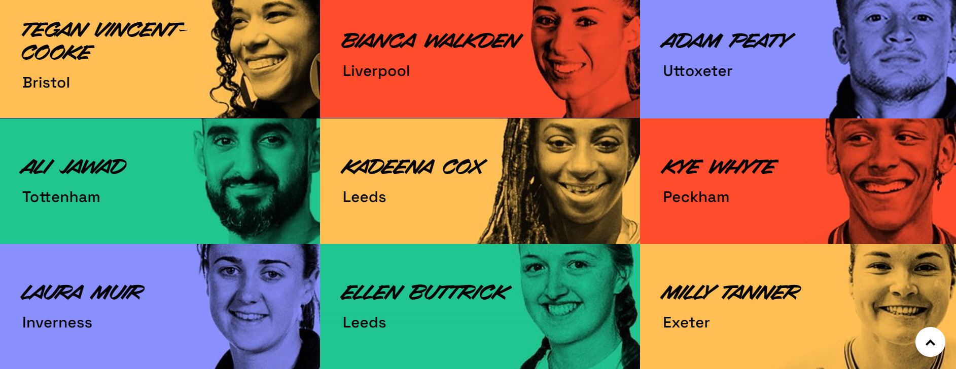 Colourful headshots of athletes