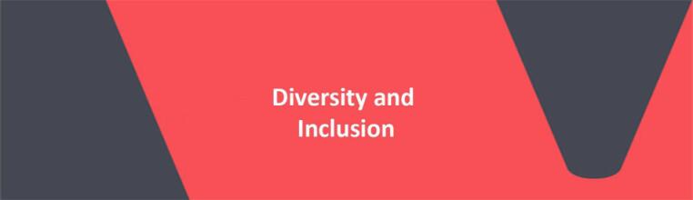 Words Diversity and Inclusion on red VERCIDA branded background
