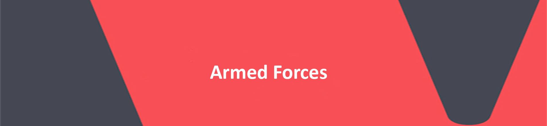 armed forces banner Image of the words armed forces on a red background