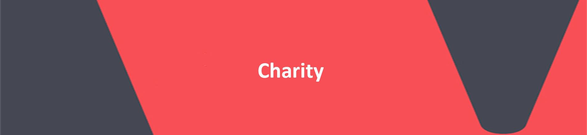 Word charity  on red VERCIDA branded background