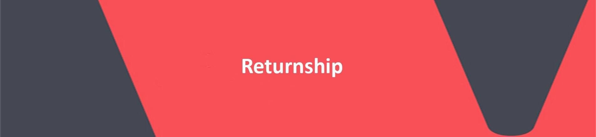 The word 'Returnship' on red VERCIDA background The word 'Returnship' on red VERCIDA background