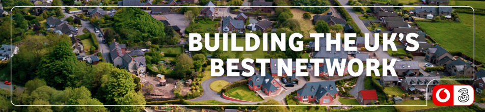 VodafoneThree - Building the UK's Best Network - aerial image of houses
