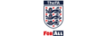 the official logo of The Football Association (The FA), which consists of a white crest containing three navy blue lions and ten red roses, topped with a "The FA" banner and underscored by the campaign slogan "FOR ALL".