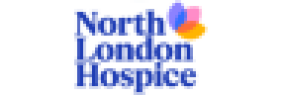 This is the logo for North London Hospice. It has a clean, gentle, and modern aesthetic.  1. The Text The words are stacked vertically in three lines:  North  London  Hospice  The font is a classic, bold serif style in a vibrant shade of royal blue. The letters have small decorative "feet" (serifs), which give it a formal yet trustworthy feel.  2. The Icon To the right of the top two lines is a colorful, abstract floral or butterfly-like symbol. It consists of four overlapping teardrop shapes (petals):  Purple/Indigo (top left)  Pink (top right)  Orange (bottom right)  The blue from the text peeks through where the shapes overlap.  The shapes are semi-transparent, so where they layer over each other, new colors are created. This transparency suggests a sense of transition, gentleness, and harmony.