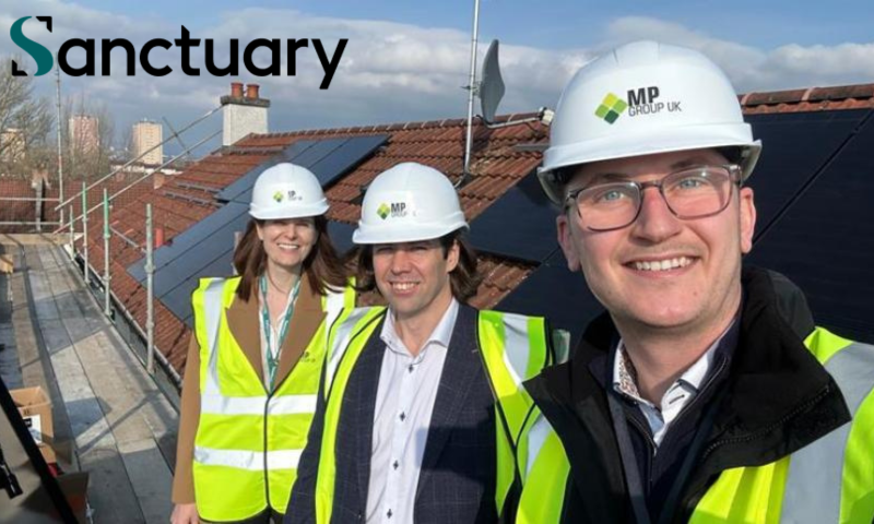 We’ve begun our first major energy efficiency upgrade programme in Scotland through the Social Housing Net Zero Heat Fund (SHNZHF). More than 350 homes in Aberdeenshire, Cumbernauld, Dundee and Glasgow will benefit from improvements designed to make them warmer, greener and more energy efficient.   The programme’s jointly funded by Sanctuary and the Scottish Government. These improvements will boost energy performance and help us meet the Energy Efficiency Standard for Social Housing (EESSH).   Sanctuary’s one of the largest organisations to receive support through the SHNZHF, and our Energy team’s leading the work with support from colleagues across the organisation.   Work underway in Glasgow   The first phase of the programme began in mid February, with around 30 homes in Toryglen, Glasgow now receiving a mix of solar panels, air source heat pumps and loft insulation.   Donna Williams, Group Director of Strategy and Sustainability, and Lorraine Quinn, Housing Manager, recently visited the site. They spoke with customers and contractors about how these improvements will make homes warmer, reduce energy use and support Sanctuary’s journey to becoming Net Zero by 2050.