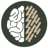 Gemini said This is a minimalist, circular logo that uses a brain to symbolize the concept of neurodiversity or the intersection of biological and digital/logical systems.  Here is a breakdown of the design:  Left Hemisphere: This side depicts a traditional, anatomical representation of the brain. It is solid white with organic, curving lines to represent the cerebral cortex.  Right Hemisphere: This side is stylized using a tan or light beige color. Instead of anatomical folds, it consists of a series of straight, diagonal lines with rounded ends, resembling a circuit board, DNA sequence, or a data-processing pattern.  Background & Frame: The entire brain icon is set against a dark olive-green circular background.