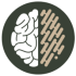 Gemini said This is a minimalist, circular logo that uses a brain to symbolize the concept of neurodiversity or the intersection of biological and digital/logical systems.  Here is a breakdown of the design:  Left Hemisphere: This side depicts a traditional, anatomical representation of the brain. It is solid white with organic, curving lines to represent the cerebral cortex.  Right Hemisphere: This side is stylized using a tan or light beige color. Instead of anatomical folds, it consists of a series of straight, diagonal lines with rounded ends, resembling a circuit board, DNA sequence, or a data-processing pattern.  Background & Frame: The entire brain icon is set against a dark olive-green circular background.