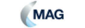 Graphic Emblem To the left of the text is a large, stylized crescent shape that resembles a sweeping wing, sail, or a curled ribbon.  Outer Surface: The main, outer curve features a smooth gradient that transitions from a metallic silver to a muted, slate grey.  Inner Surface: The bottom inner fold curves inward, revealing a bright, light blue gradient. This contrast gives the emblem a three-dimensional, aerodynamic, or peeling quality.  Typography To the right of the emblem is the main text element:  The Text: The acronym "MAG" is written in all-capital letters.  Font and Colour: It utilizes a heavy, bold, sans-serif typeface with clean geometric lines. The text is coloured entirely in a solid, dark navy blue, providing a strong anchor to the lighter tones of the graphic icon.