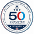 Shape and Colour Palette Shape: A clean, multi-layered circular emblem.  Colours: A patriotic British theme utilising dark navy blue, vibrant red, light blue, and white.  Text and Typography Outer Ring (Top): "GREAT BRITISH EMPLOYERS OF VETERANS" in a dark navy sans-serif font.  Outer Ring (Bottom): "THE UK'S LEADING BENCHMARK FOR FORCES FRIENDLY EMPLOYMENT" wrapping around the lower edge.  Centerpiece: * A small navy crown sits above the year 2026.  The words "TOP 50" dominate the centre. The "5" is a solid navy blue, while the "0" is split vertically—the left half is red and the right half is light blue.  Below the number reads "EMPLOYER OF VETERANS" underlined by thin horizontal accent lines.  Bottom Banner: A solid navy blue arc featuring the word "★ WINNER ★" in bold white text, positioned directly above a small shield containing the Union Jack flag.