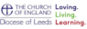 Detailed Elements 1. The Branding (Left Side) The Symbol: On the far left is the official Church of England emblem—a minimalist, dark blue circular crest containing a stylized cross that subtly forms the letters 'C' and 'E'.  The Text: Next to the emblem, the text reads "THE CHURCH OF ENGLAND" in an all-caps, dark blue sans-serif font.  The Division: A thin, horizontal dark blue line separates this upper section from the lower text, which reads "Diocese of Leeds" in a matching, lighter-weight font.  2. The Vision Statement (Right Side) To the right of the primary branding is a stacked, three-line motto or vision statement, with each word written in a distinct colour and followed by a full stop:  Loving. (in dark blue)  Living. (in vibrant green)  Learning. (in deep red)