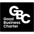 The Monogram: At the top right, the large, bold letters "GBC" are intertwined. The "G" sits slightly above the "B," and the "C" wraps around the right side of the "B," creating a cohesive, unified emblem.  The Text: Positioned in the lower-left corner, the words "Good Business Charter" are written in a clean, modern, sans-serif typeface. Each word is stacked vertically on its own line, left-aligned