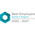 This image displays an accreditation logo for "Best Employers Eastern Region". Here is a detailed breakdown of its elements:  1. Graphic Emblem (Left) Shape: A stylized, 3D-effect geometric hexagon (resembling an impossible ring or Möbius strip design).  Colour Scheme: Features gradients of teal, cyan, and deep blue, giving it a modern, metallic-like dimension and shading.  2. Typography (Right) Header Line: "Best Employers" in a clean, grey sans-serif font.  Subheader: "Eastern Region" in a light blue/cyan sans-serif font matching the teal tone of the logo graphic.  Divider: A subtle, thin grey horizontal line separating the title from the date range.  Date Range: "2025 - 2027" displayed beneath the divider in a light grey sans-serif font.