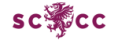 The image features a logo set against a clean white background, composed of both text and a heraldic symbol in a deep maroon or burgundy colour:  Central Emblem: A detailed silhouette of a dragon rearing up on its hind legs in a heraldic rampant position. The dragon features outstretched wings, sharp claws, a pointed, arrow-tipped tail, and spiky details along its back and head.  Typography: Bold, sans-serif uppercase letters are split evenly around the central dragon. The letters SC sit to the left, while CC sit to the right, forming the abbreviation SCCC (associated with Somerset County Cricket Club).  Colour Palette: A monochromatic design rendered entirely in maroon/burgundy on a plain white backdrop.
