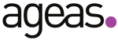 This image displays the corporate logo for "ageas" set against a plain white background.   Typography: The wordmark is written in a clean, modern, lowercase sans-serif font in black.   Design Feature: The central letters "e" and "a" are smoothly joined together in a continuous ligature where the crossbar of the "e" flows directly into the top curve of the "a".   Punctuation Accent: Following the final letter "s", there is a solid purple full stop (period) serving as a distinct visual element.