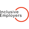 The logo consists of the following key visual elements:Text: The words "Inclusive" and "Employers" are set in a clean, black, sans-serif font. The text is arranged on two stacked lines, aligned to the left.   Graphic Element: To the right of the text is a bold, bright orange arc or incomplete circle. It opens towards the left, framing the end of the text and creating an inviting, open-ended feel.   Background: The design is set against a plain, solid white background.