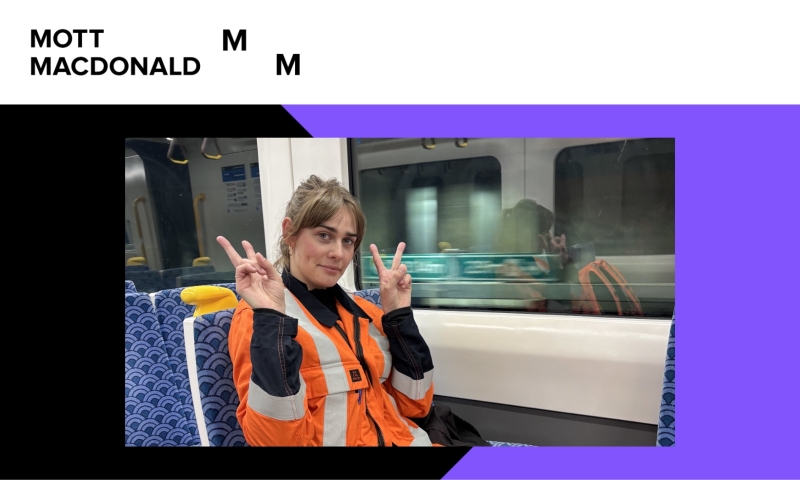 Zoe at Mott MacDonalds on a train