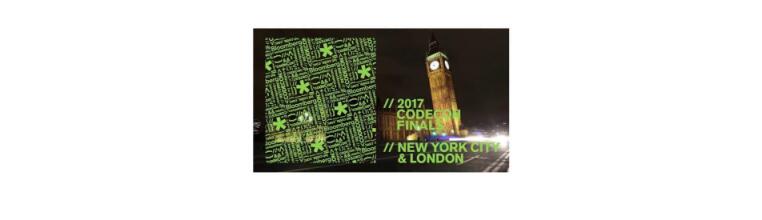the Big Ben in London with the text '2017 CodeCon Finals - New York City and London' over the top of the image 