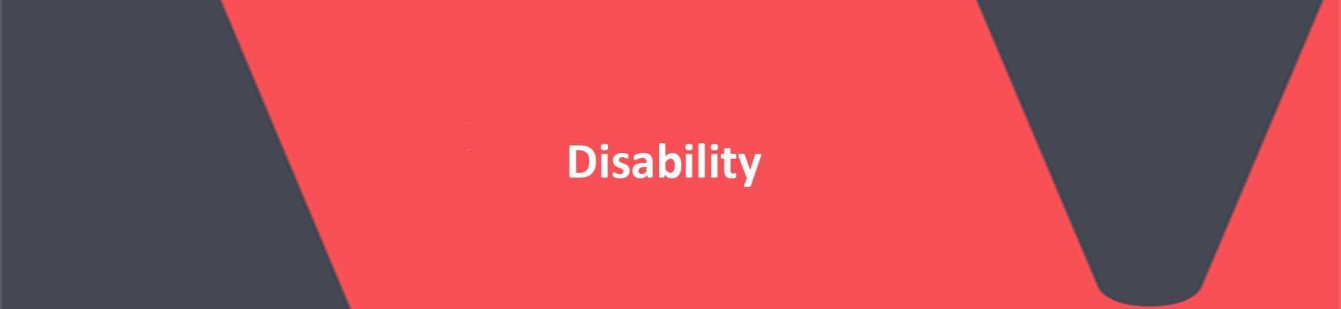 Image of the word disability on a red background