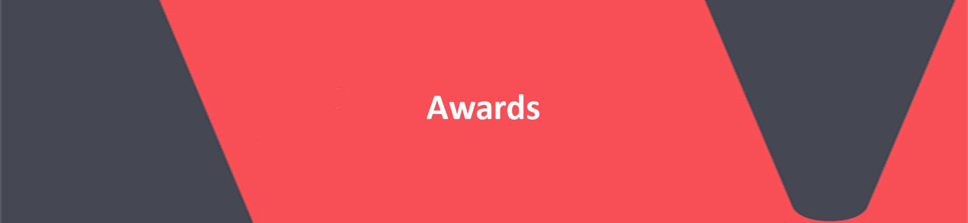 Awards header Image of the word awards on a red background