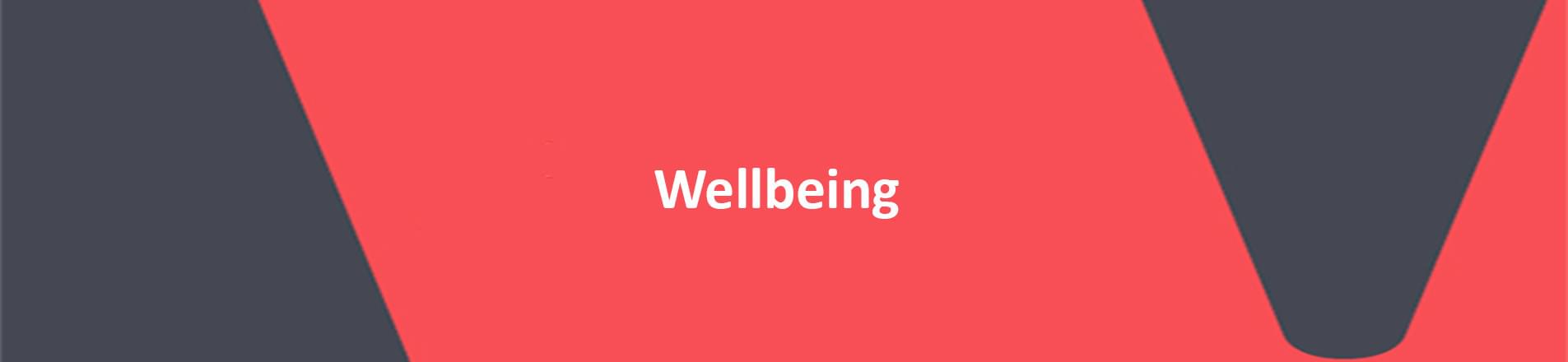 The word wellbeing on red VERCIDA branded background The word wellbeing on red VERCIDA branded background